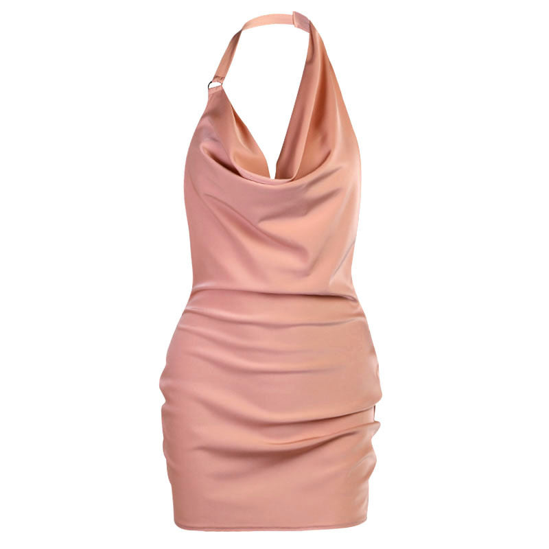 CBK: RACHEL Satin Cowl Neck Backless Mini Party Dress