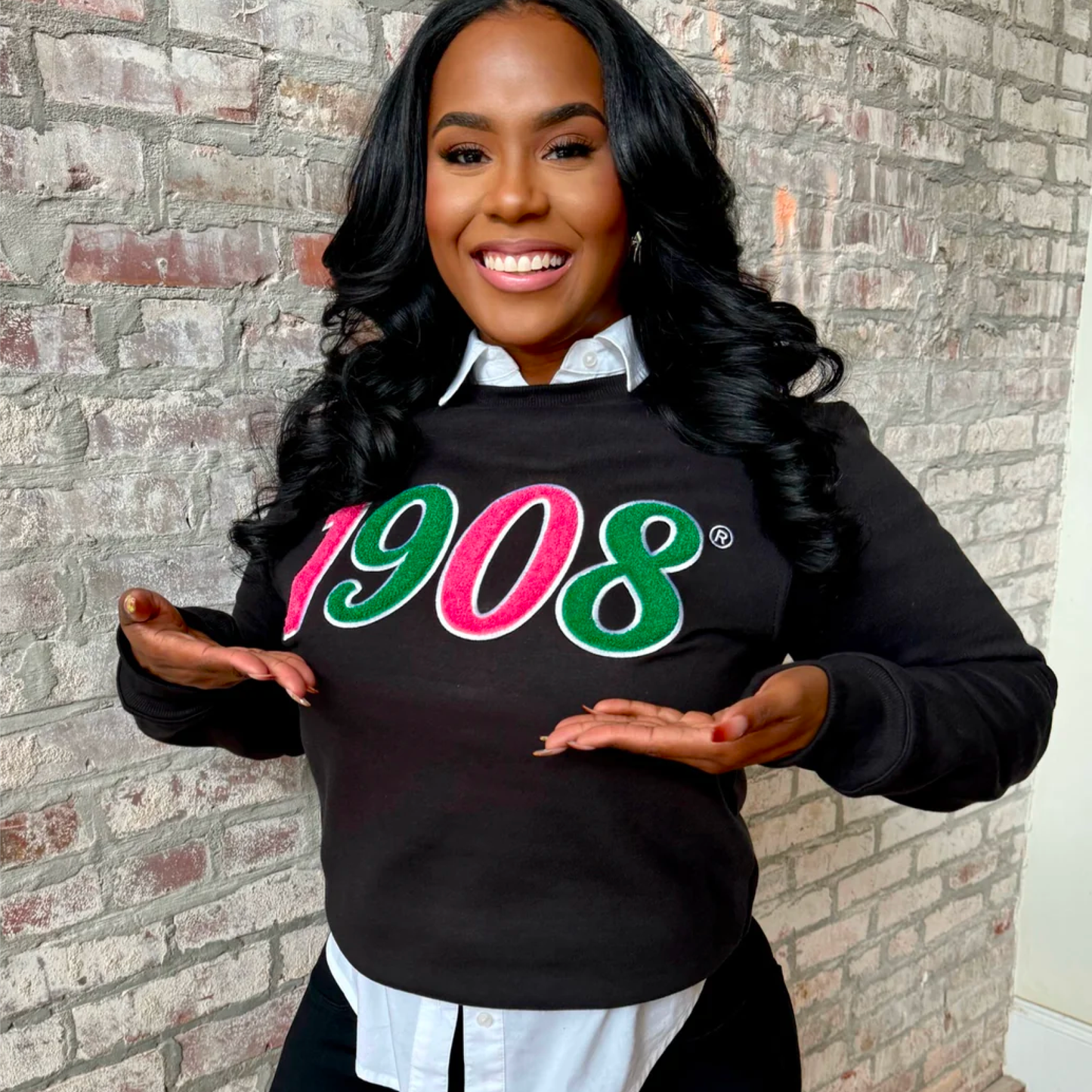 My Greek Boutique: Black Pink/Green 1908 Chenille Sweatshirt