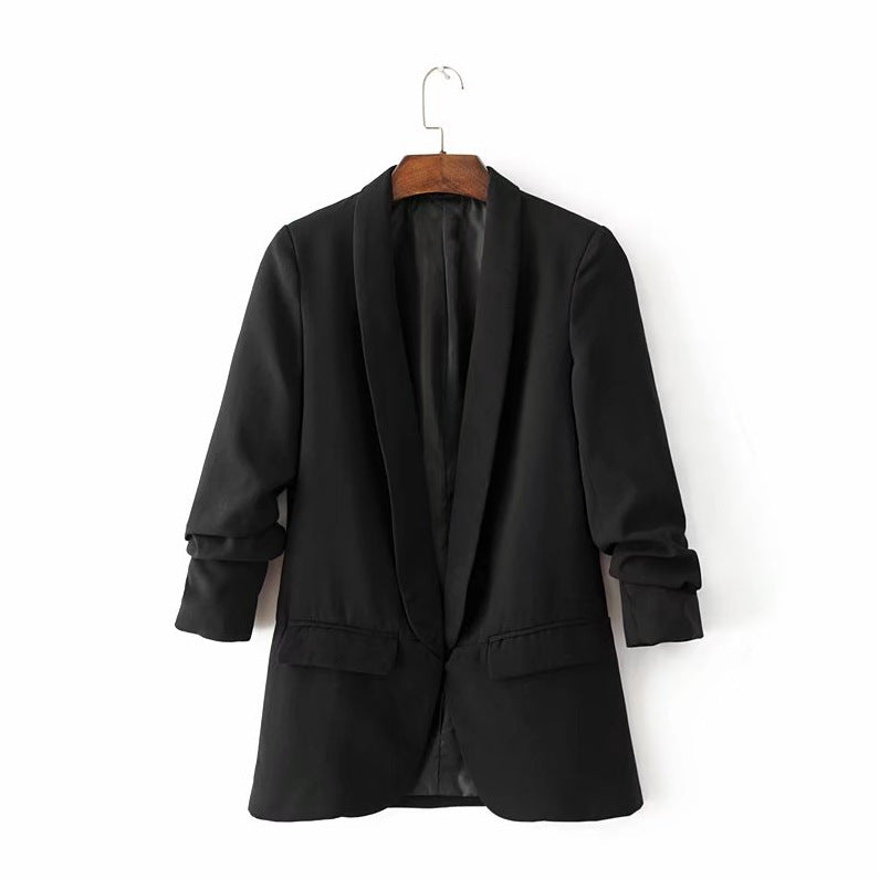 CBK: ANN Ruched Sleeve Shawl Collar Tailored Blazer