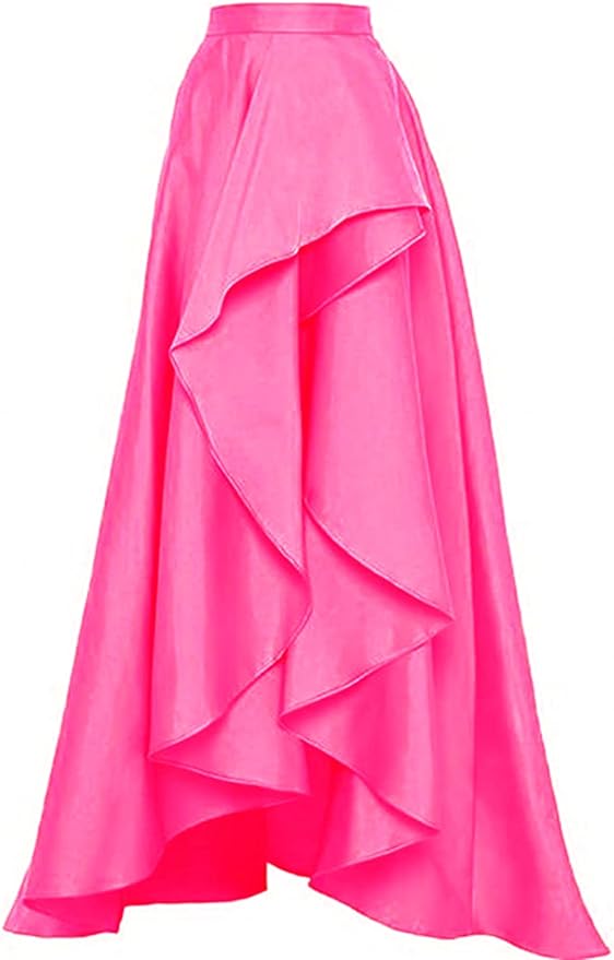 AMAZON: Long Satin A-Line Flared Skirt with Front Slit and Ruffles