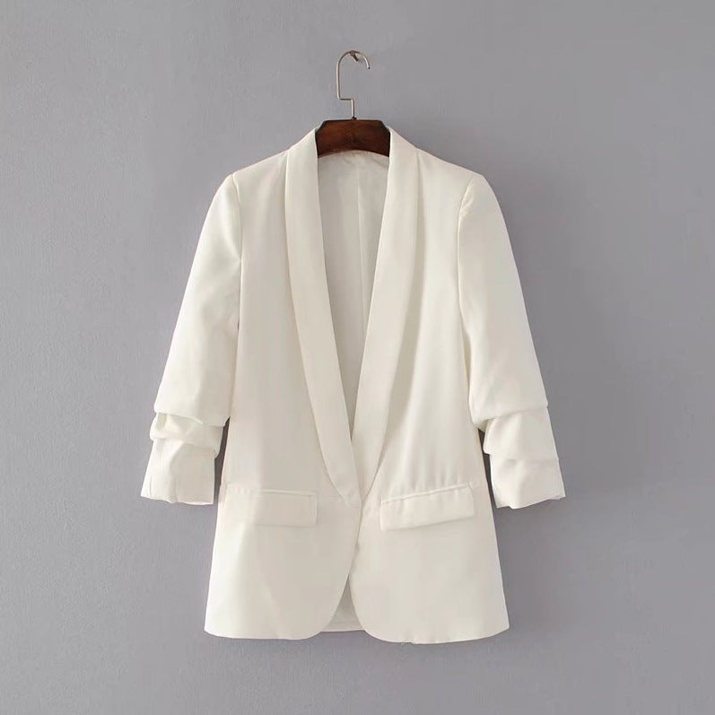 CBK: ANN Ruched Sleeve Shawl Collar Tailored Blazer