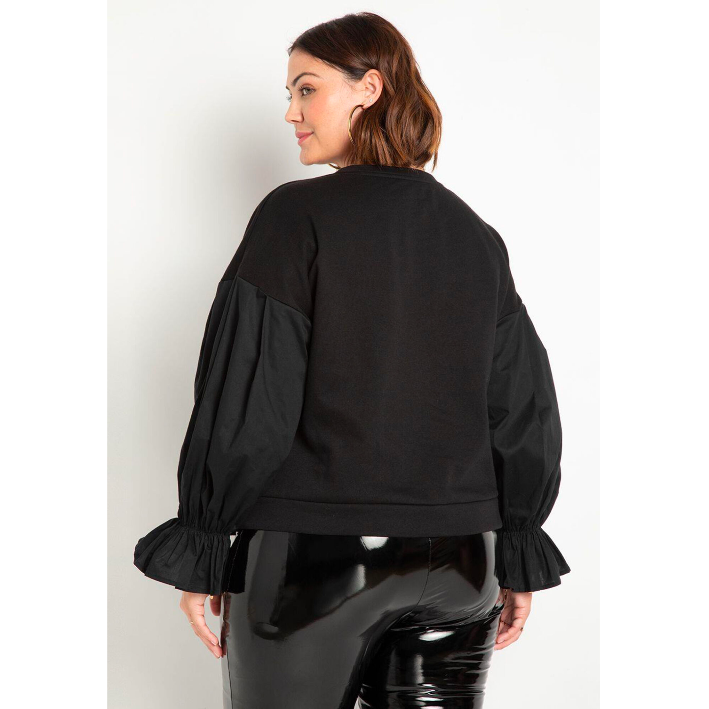 ELOQUII: Women’s Plus Size Combo Flounce Sleeve Sweatshirt