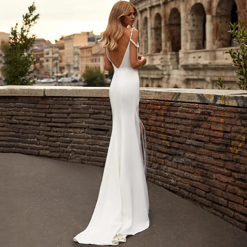 CBK: PEARL High Slit Classic Wedding Dress with Beaded Straps