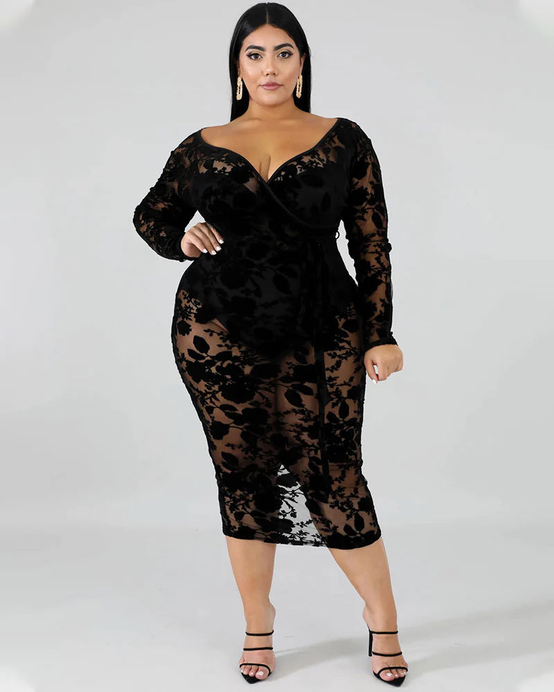 AMAZON: Women's Sexy Off Shoulder Bodysuit Mesh Midi Dress