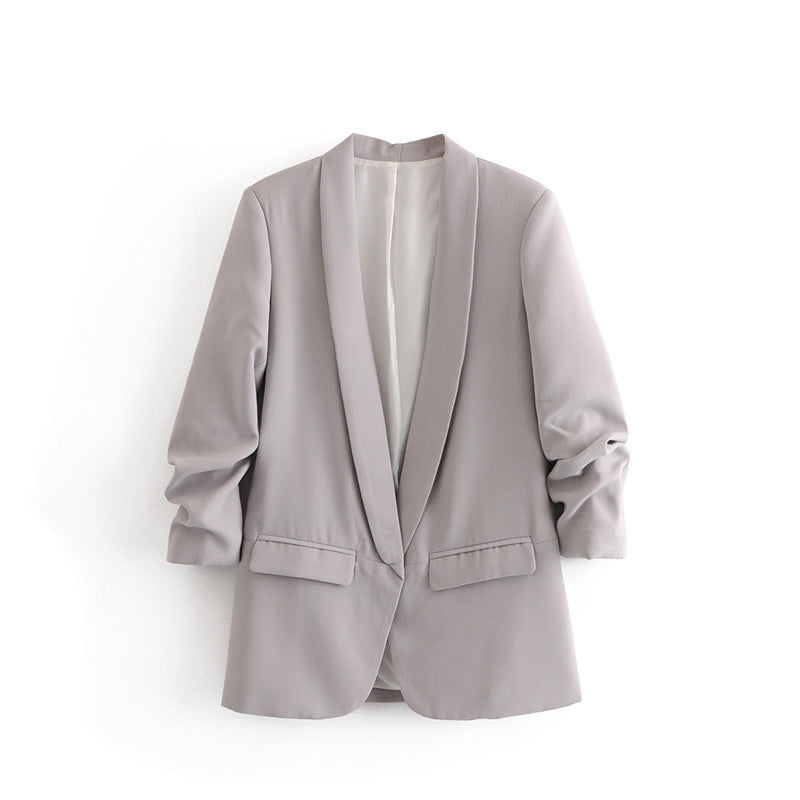 CBK: ANN Ruched Sleeve Shawl Collar Tailored Blazer