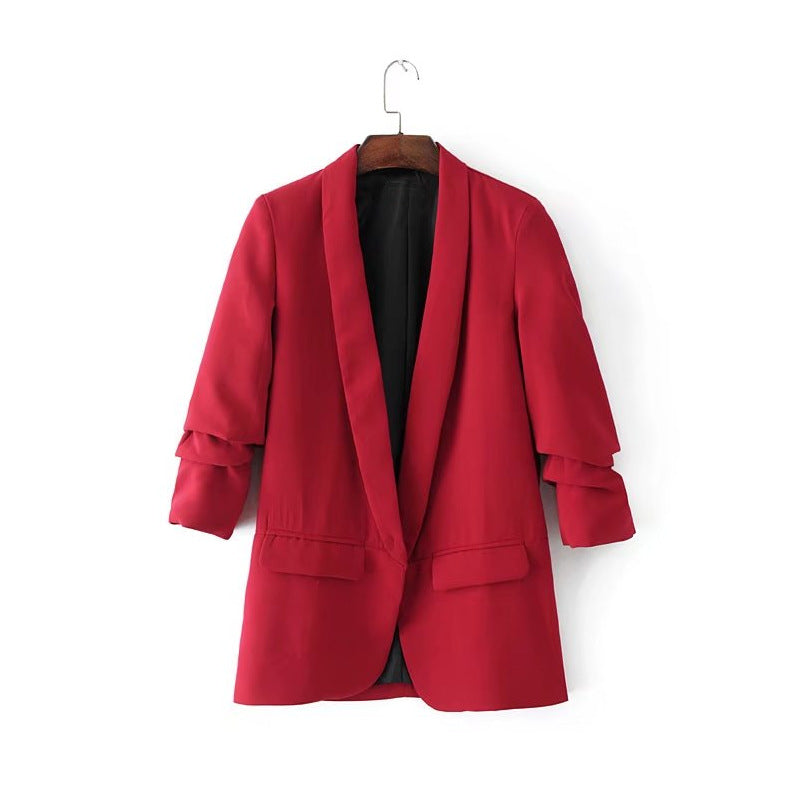 CBK: ANN Ruched Sleeve Shawl Collar Tailored Blazer