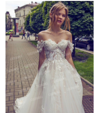 CBK: PRINCESS Tulle Off-the-Shoulder A-line Rustic Wedding Dress