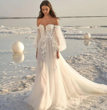 CBK: PLAYA Puff Sleeve Tulle Lace Beach Wedding Dress