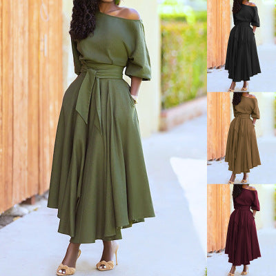 CBK: ISOLDE Off-Shoulder Tie Waist Fit & Flare Sweater Dress