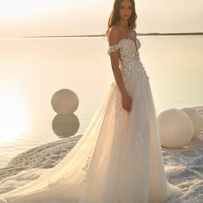 CBK: PLAYA Puff Sleeve Tulle Lace Beach Wedding Dress