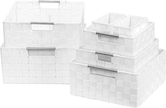 AMAZON: Sorbus Storage Woven Basket Containers with Built-In Carry Handles (7 Piece - White)