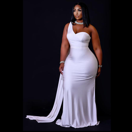 CBK: TAMMY Plus Size Elegant One-Shoulder Maxi Dress