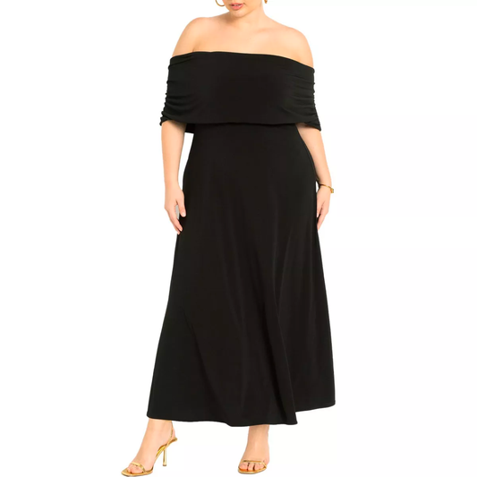 ELOQUII Women's Plus Size Off The Shoulder Knit Maxi Dress