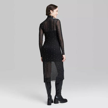 TARGET: Women's Long Sleeve Rhinestone Mesh Midi Dress - Wild Fable™ Black