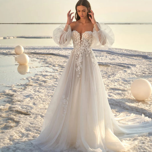 CBK: PLAYA Puff Sleeve Tulle Lace Beach Wedding Dress