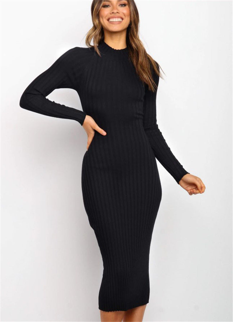 CHRISETTE Backless Bodycon Cut-Out Twist Sweater Dress - black