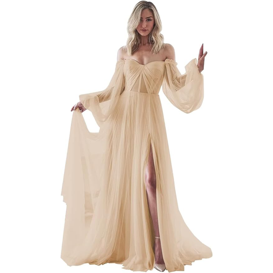 AMAZON: Long Sleeve OTS Formal Gown with Slit